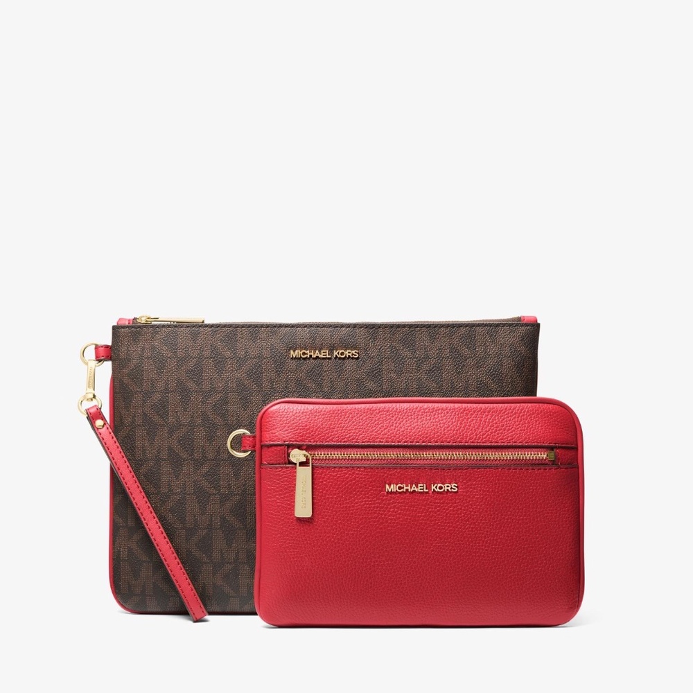 Michael Kors Jet Set Large Signature Logo and Leather 2-in-1 Travel Pouch